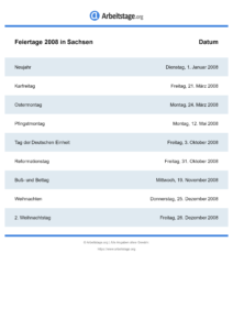 Feiertage Sachsen 2008 DIN A0