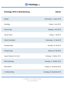 Feiertage Brandenburg 2015 DIN A0