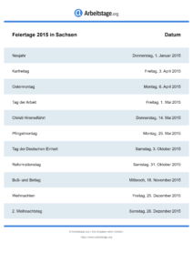 Feiertage Sachsen 2015 DIN A0