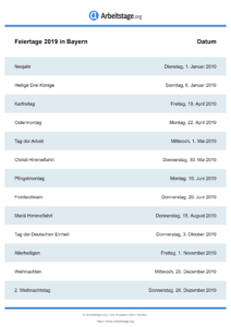 Feiertage Bayern 2019 DIN A0