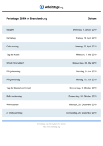 Feiertage Brandenburg 2019 DIN A0