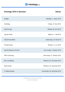 Feiertage Sachsen 2019 DIN A0