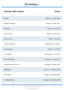 Feiertage Bayern 2020 DIN A0