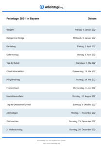 Feiertage Bayern 2021 DIN A0