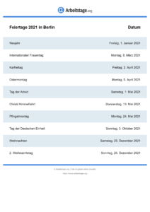 Feiertage Berlin 2021 DIN A0