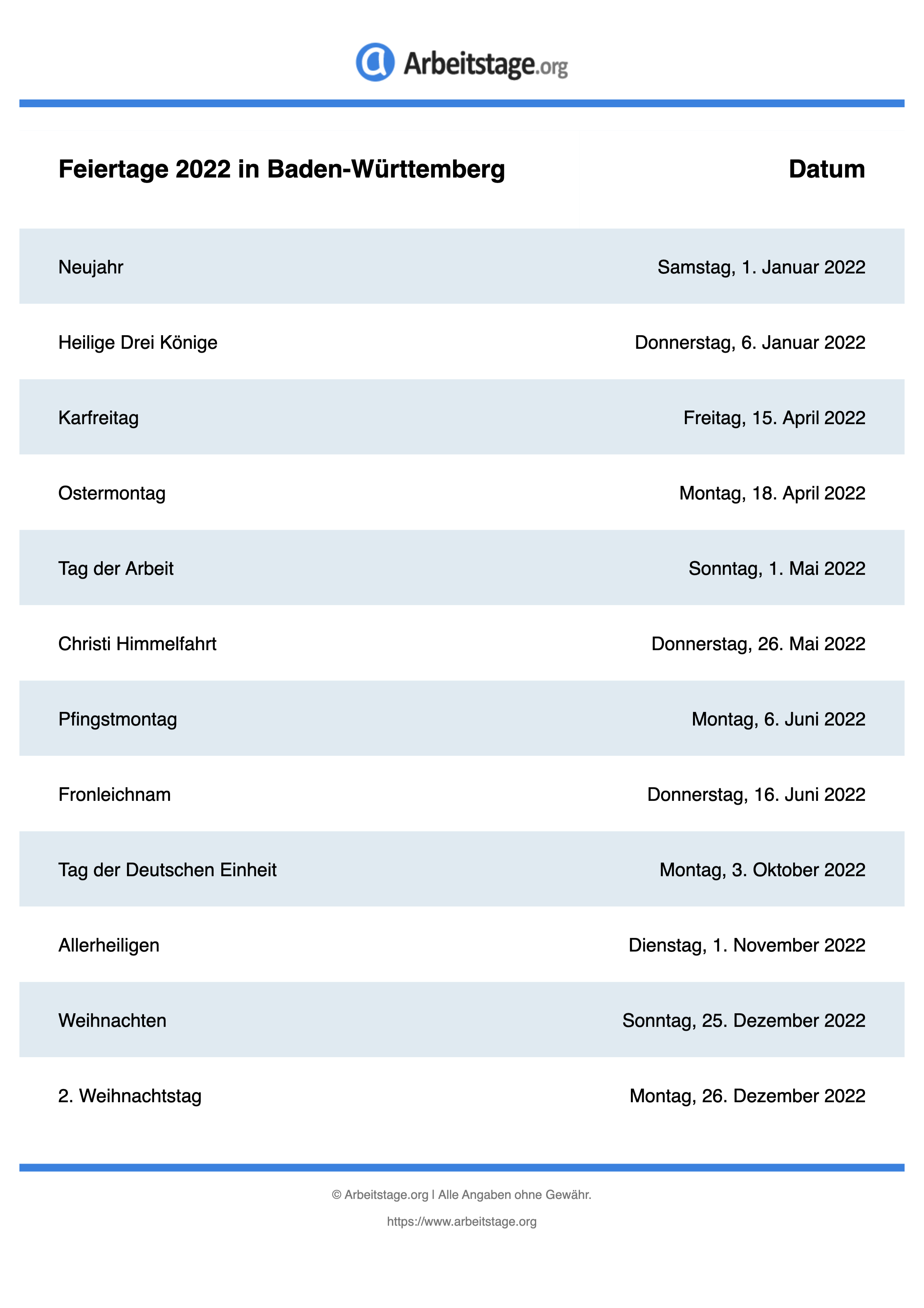  Feiertage  2022 in Baden  W rttemberg 