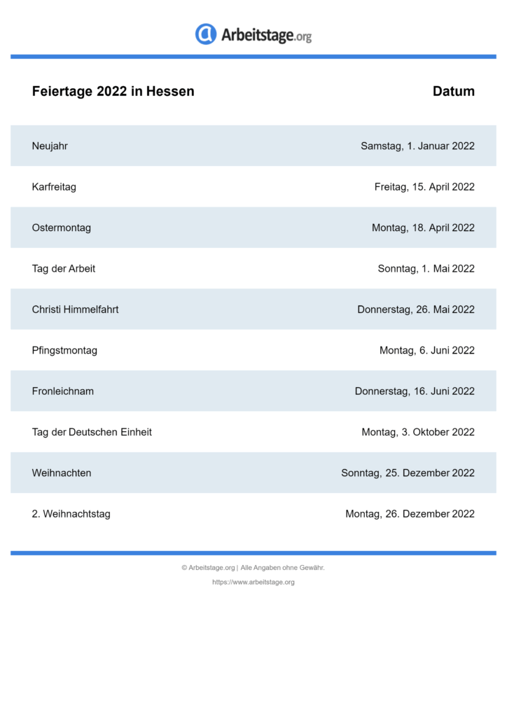  Foto zu Feiertage 2022 in Hessen • Termine & Infos 