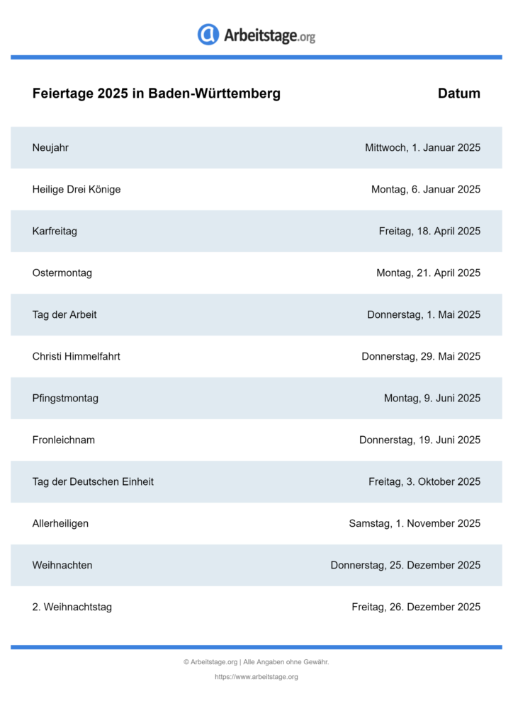 Feiertage 2025 in Baden-Württemberg • Termine & Infos