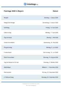 Feiertage Bayern 2028 DIN A0