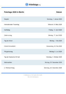 Feiertage Berlin 2028 DIN A0