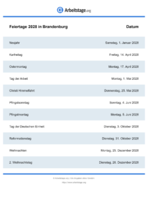 Feiertage Brandenburg 2028 DIN A0