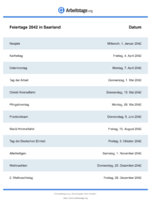 Feiertage Saarland 2042 DIN A0