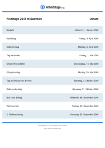 Feiertage Sachsen 2048 DIN A0