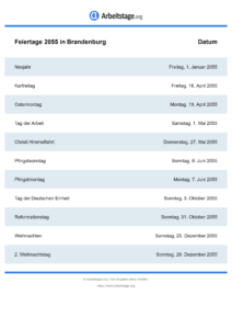 Feiertage Brandenburg 2055 DIN A0