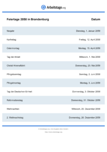 Feiertage Brandenburg 2058 DIN A0