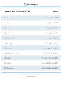 Feiertage Rheinland-Pfalz 2063 DIN A0