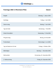 Feiertage Rheinland-Pfalz 2064 DIN A0