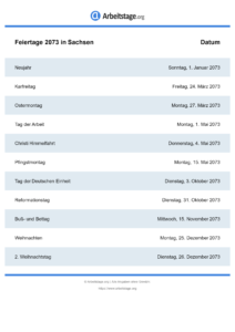 Feiertage Sachsen 2073 DIN A0