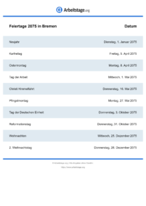 Feiertage Bremen 2075 DIN A0