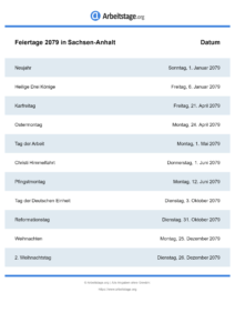 Feiertage Sachsen-Anhalt 2079 DIN A0