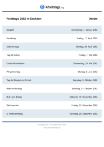 Feiertage Sachsen 2082 DIN A0