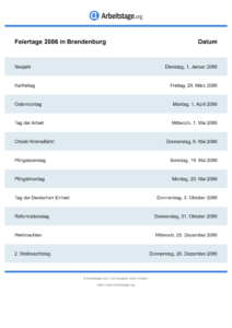 Feiertage Brandenburg 2086 DIN A0