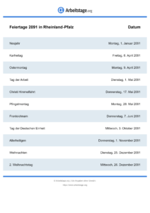 Feiertage Rheinland-Pfalz 2091 DIN A0