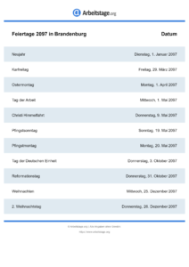 Feiertage Brandenburg 2097 DIN A0