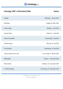 Feiertage Rheinland-Pfalz 2097 DIN A0