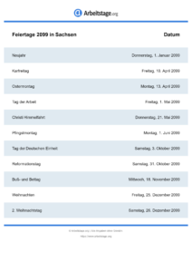 Feiertage Sachsen 2099 DIN A0