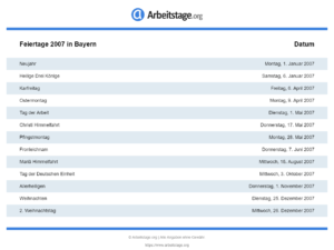 Feiertage 2007 Bayern