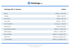 Feiertage 2007 Sachsen