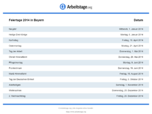 Feiertage 2014 Bayern