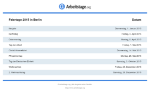 Feiertage 2015 Berlin