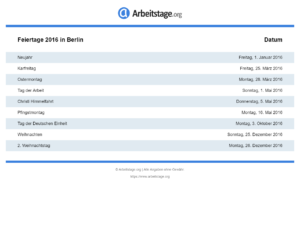 Feiertage 2016 Berlin