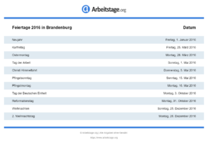 Feiertage 2016 Brandenburg