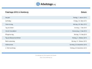 Feiertage 2016 Hamburg