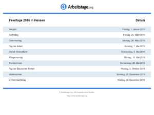 Feiertage 2016 Hessen