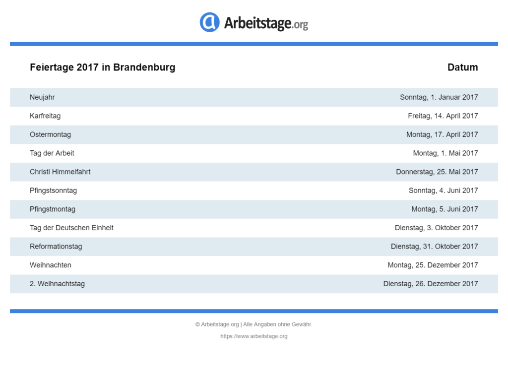 Feiertage 2017 in Brandenburg • Termine & Infos Feiertage 2017 in Brandenburg • Termine & Infos