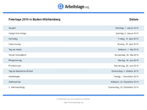 Feiertage 2019 Baden-Württemberg