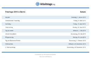 Feiertage 2019 Berlin