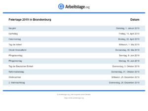 Feiertage 2019 Brandenburg