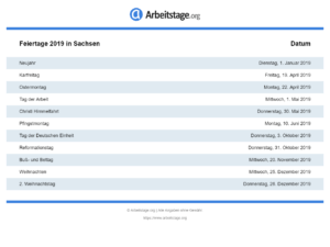 Feiertage 2019 Sachsen