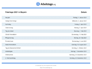 Feiertage 2021 Bayern