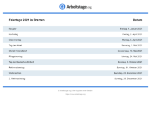 Feiertage 2021 Bremen