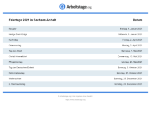 Feiertage 2021 Sachsen-Anhalt