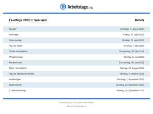 Feiertage 2022 Saarland