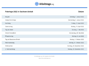 Feiertage 2022 Sachsen-Anhalt