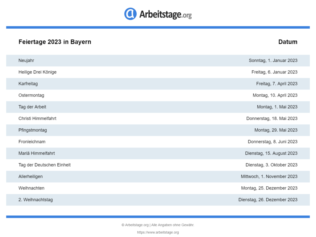 Feiertage 2023 in Bayern • Termine & Infos