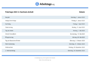 Feiertage 2023 Sachsen-Anhalt